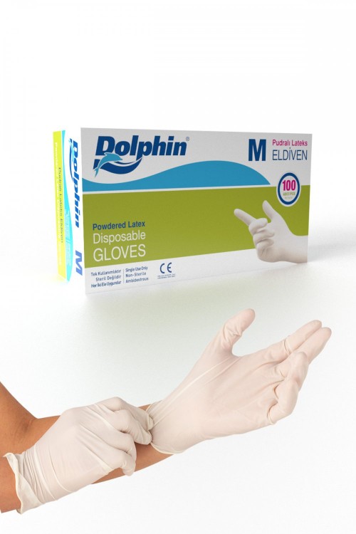 DOLPHİN (0089) LATEX GLOVES POWDERED (M)*20