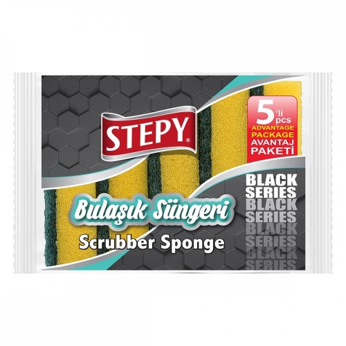 STEPY BULAŞIK SÜNGERİ BLACK 5 LI DÜZ*36