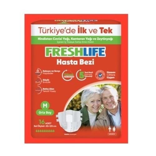 FRESHLİFE BEL BANTLI HASTA BEZİ MEDİUM 16 LI*6