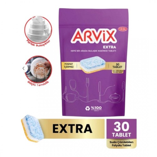 ARVIX ALL IN 1 DISHWASHER TABLETS EXTRA 30 PIECES *6