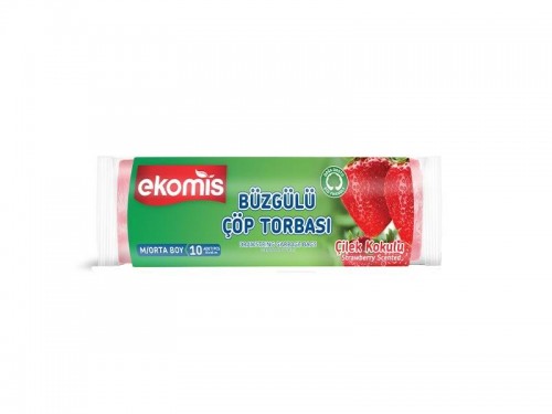 EKOMİS ÇÖP TORBASI BÜZGÜLÜ ORTA BOY ÇİLEK 10LU*25