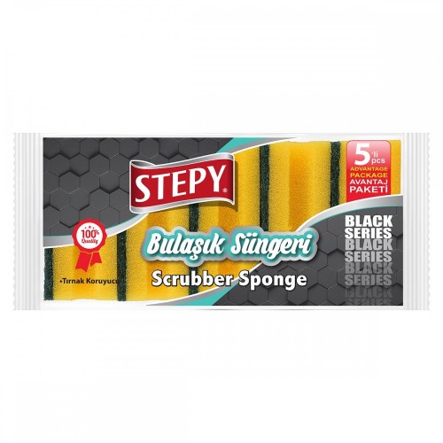 STEPY DISHWASHING SPONGE BLACK 5 PIECE WAVY *36