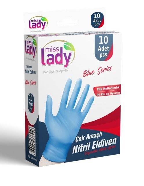 MISS LADY NITRILE BLUE GLOVES 10 PCS *12