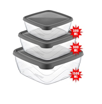 AK 672 CONTENEUR ALIMENTAIRE CARRÉ 3 (500-900-1500 ML) * 1