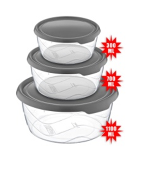 AK 658 CONTENANT DE STOCKAGE ROND 3 PIÈCES (300-700-1100 ML)*1