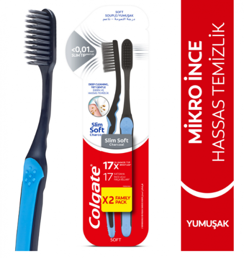 COLGATE DİŞ FIRÇASI 2Lİ SOFT CHARCOAL*12