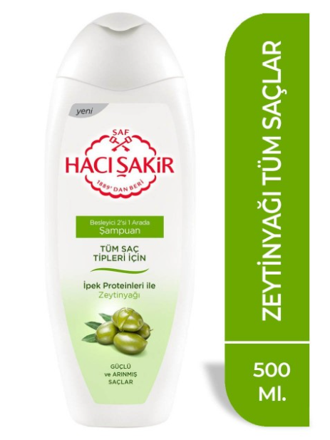 HACI ŞAKİR ŞAMPUAN 500 ML. ZEYTİNYAĞLI TÜM SAÇLAR İÇİN *12