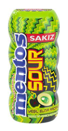 MENTOS 30 GR SOUR APPLE DRAGEE GUM BOTTLE*12
