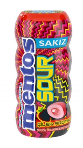 MENTOS 30 GR SOUR STRAWBERRY DRAGEE GUM BOTTLE*12