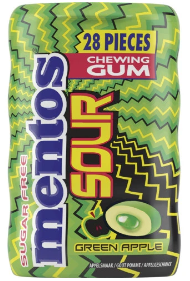 MENTOS 56 GR SOUR APPLE DRAGEE GUM BOTTLE*6