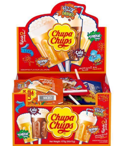 CHUPA CHUPS 15 GR 3D ORANGE & COLA FLAVOR LOLLIPOP*25