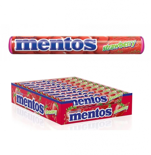 MENTOS 37.50 GR STICK STRAWBERRY SUGAR GUM*20