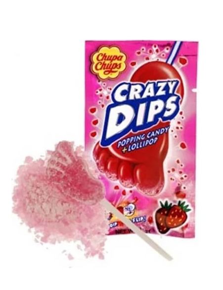 CHUPA CHUPS 14 GR CRAZY DIPS STRAWBERRY FLAVOR LOLLIPOP*24