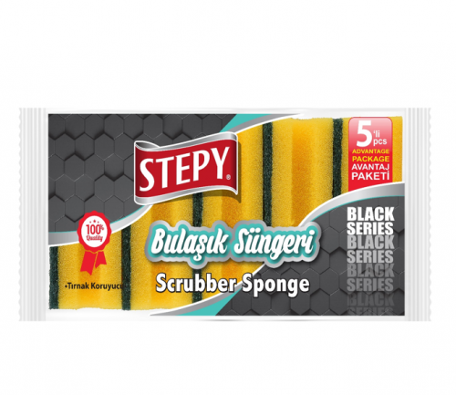 STEPY DISHWASHING SPONGE BLACK 5 PCS CORRUGATED*36