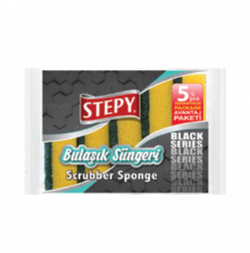 STEPY DISHWASHING SPONGE BLACK 5 PCS FLAT *36