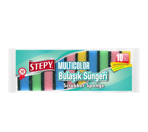 STEPY DISHWASHING SPONGE 10 PCS COLORFUL PLAIN*24