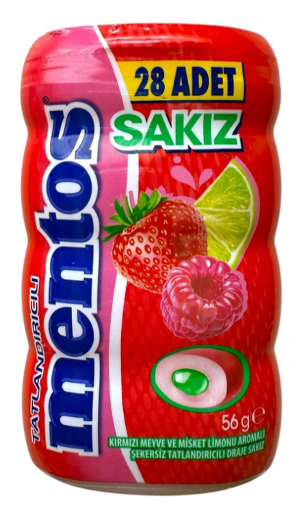 MENTOS 56 GR KARIŞIK MEYVE MİSKET LİMON DRAJE SAKIZ ŞİŞE*6