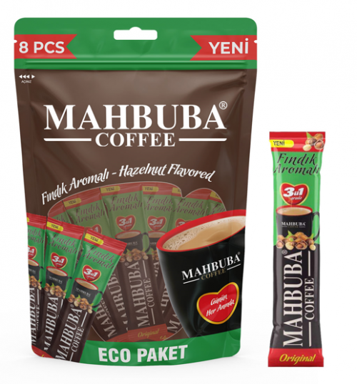 MAHBUBA ECO 3+1 HAZELNUT COFFEE PACKAGE 8 PCS * 30