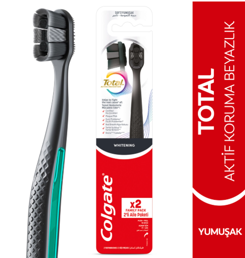 COLGATE DİŞ FIRÇASI 2'Lİ TOTAL WHİTE YUMŞ.SİYAH*12