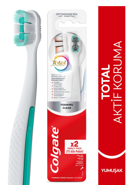 COLGATE DİŞ FIRÇASI 2'Lİ TOTAL CLEAN YUMŞ.BEYAZ*12