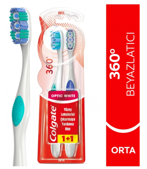 COLGATE DİŞ FIRÇASI 360 2'Lİ OPTİK BEYAZ ORTA*12