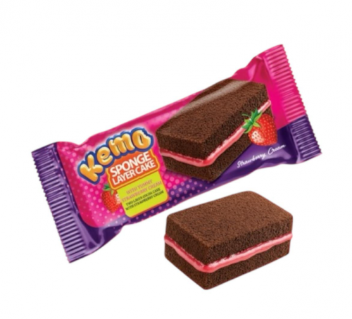 KEMO SPONGE STRAWBERRY FLAVOR. CREAMY COCOA CAKE 35 GR * 24
