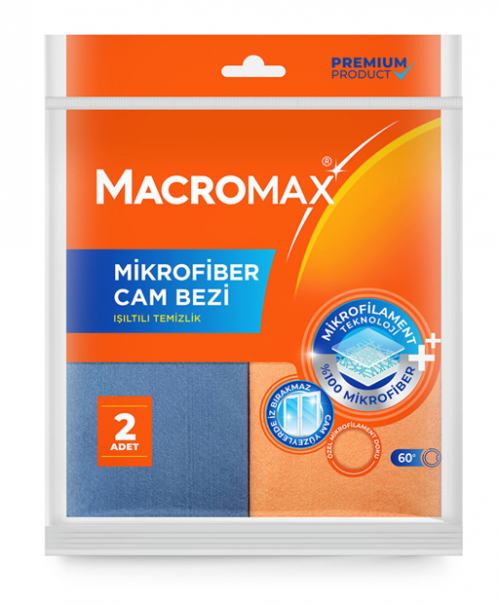MACROMAX MİKROFİBER CAM BEZİ 2'Lİ*12