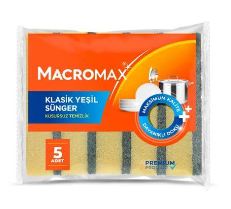 MACROMAX KLASİK 5'Lİ DÜZ BULAŞIK SÜNGERİ*12