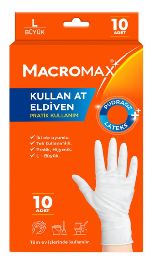 MACROMAX KULLAN AT LATEKS ELDİVEN 10'LU (L)*12