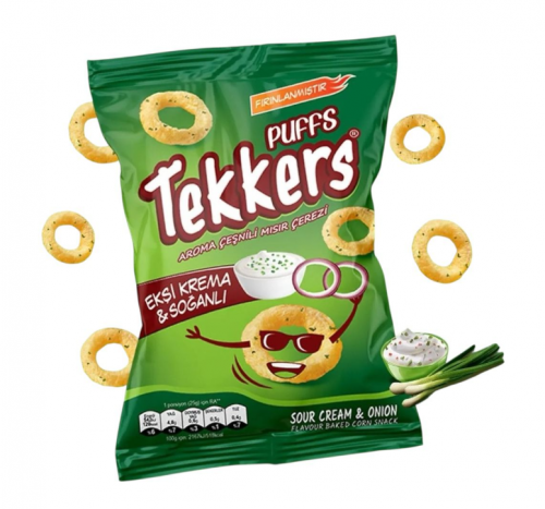 TEKKERS PUFFS SOUR CREAM AND ONION CHIPS 22 GR*60
