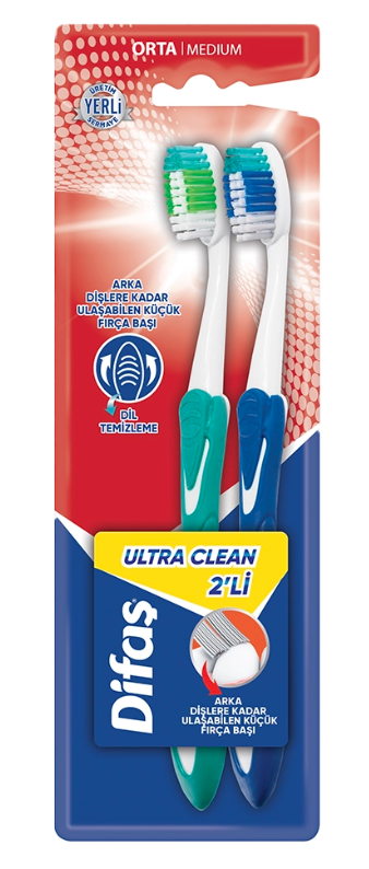 DİFAŞ ULTRA CLEAN 2-PACK TOOTHBRUSH (MEDIUM HARD)*12