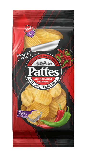 PATTES SPICY CHIPS IN A SEALABLE BOWL WITH CRIBBED TEXTURE, 100 GR * 12
