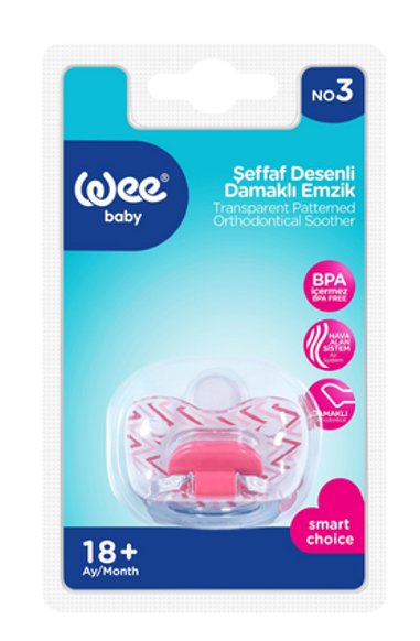 WEE BABY (838) TRANSPARENT PATTERNED PACIFIER WITH ODORLESS SHAPE NO:3*6