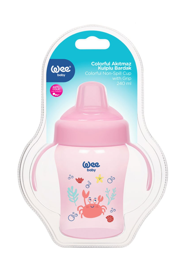 WEE BABY (775) COLORFUL LEAKPROOF CUP WITH HANDLE 240 ML*6