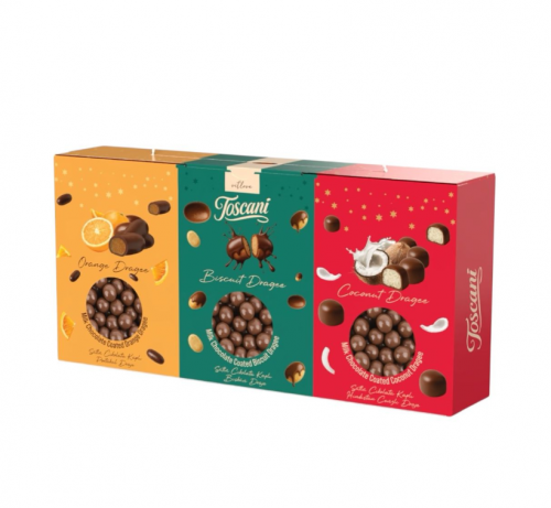 TOSCANI DRAGEE 80 GR 3-PACK PACK OF BISCUITS, COCONUT, AND CHOCOLATE.*3