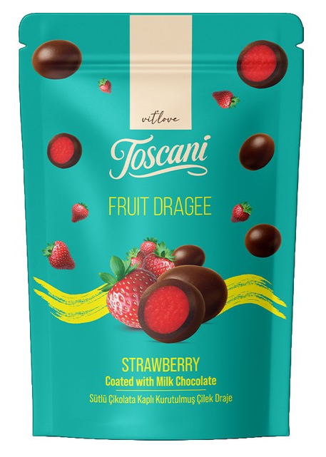 TOSCANI DRAGEE 60 GR MILK CHOCOLATE COATED STRAWBERRY*12