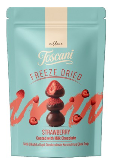 TOSCANI FREEZE 80 GR MILK CHOCOLATE COATED STRAWBERRIES*12
