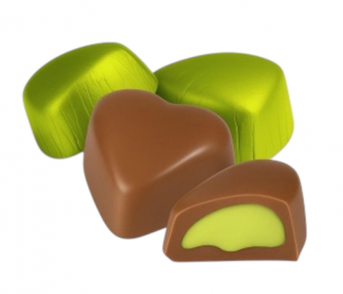 MILAT (5020) HEART-SHAPED MILK CHOCOLATE FILLED WITH PISTACHIO. 1 KG * 5