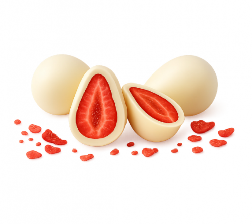 MILAT (5801) IVORY CHOCOLATE COATED STRAWBERRY DRAGEES 1 KG*5