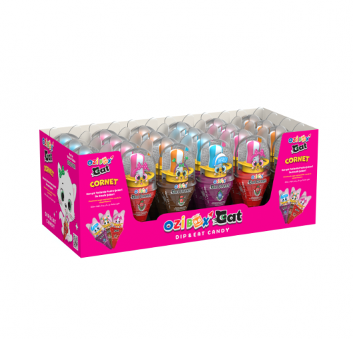 OZIBOX CAT CORNETS 32GR MIX FLAVORED HARD CANDY*24