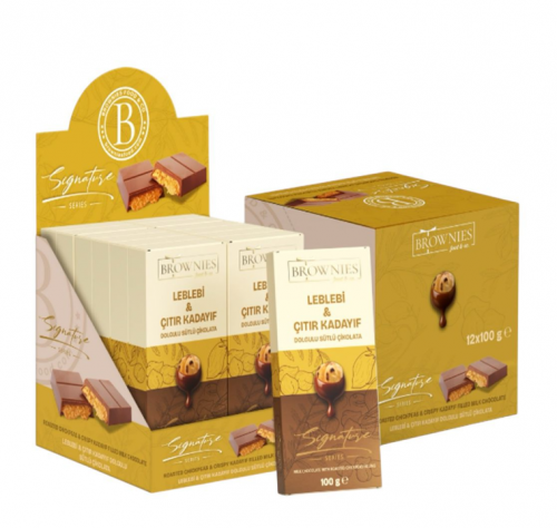 BROWNIES 100 GR FILLED WITH ROASTED CHICKPEAS & CRISPY KADAYIF CHOCOLATE.*12