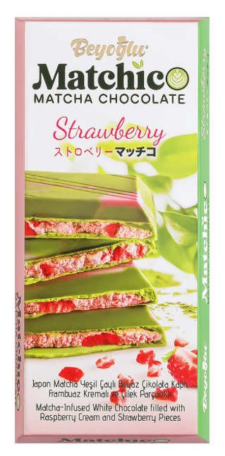 Beyoğlu Matchico Raspberry Cream Chocolate with Strawberry Pieces. 95 gr * 6
