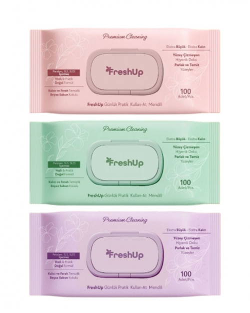 FRESH UP 100 PCS SURFACE CLEANING TOWELS 3 COLORS*15