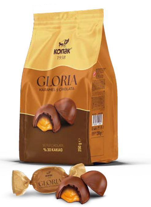 KONAK GLORİA ÇİKOLATA KAP.KARAMEL 250 GR*18