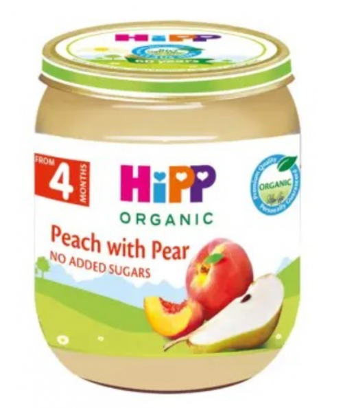 HIPP BABY FOOD ORGANIC 125 GR PEAR AND PEACH PUREE *6