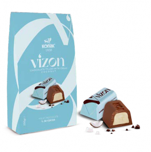 KONAK MINK COCONUT. WALNUT CREAM FILLED. MILK CHOCOLATE. 250 GR * 12
