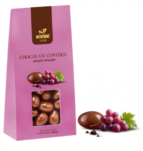 KONAK MILK CHOCOLATE COATED GRAPE DRAGEES 200 GR*30