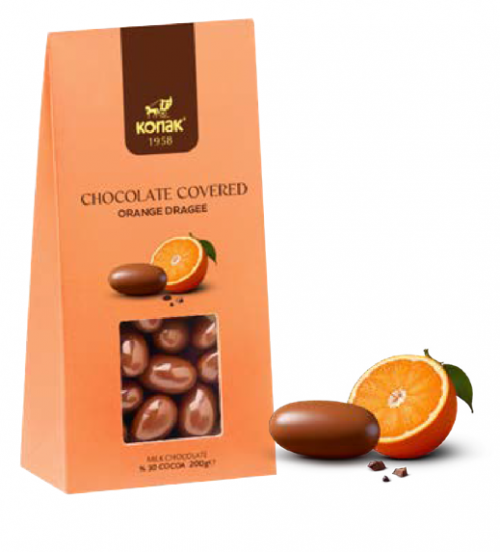 KONAK MILK CHOCOLATE COATED ORANGE DRAGEES 200GR*30