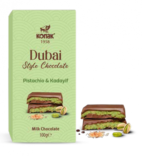 KONAK DUBAI STYLE PISTACHIO CREAM KADAYIF CHOCOLATE. 100 GR * 12