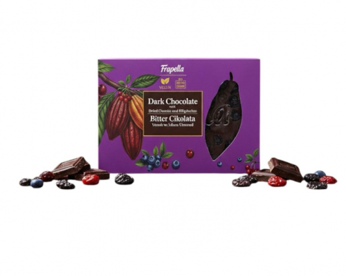 FRAPELLA 150 GR BITTER CHOCOLATE WITH CHERRY AND BLUEBERRY.*12